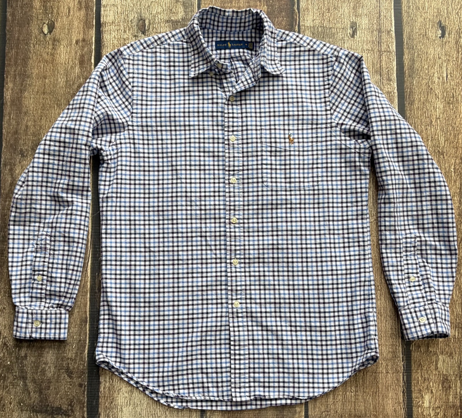 POLO RALPH LAUREN SPORT SHIRT BLUE MULTI MENS MEDIUM EXCELLENT CONDITION thumbnail 3