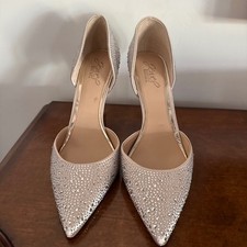 Badgley Mischka "Alexandra" Jewel Embellished Champagne Heels, Worn Once 9