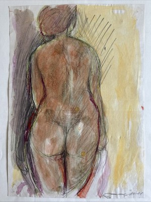 Degner, Arthur (1888-1972)  Rückenakt mit Badetuch  um 1924, Bleistift/aq., sig.