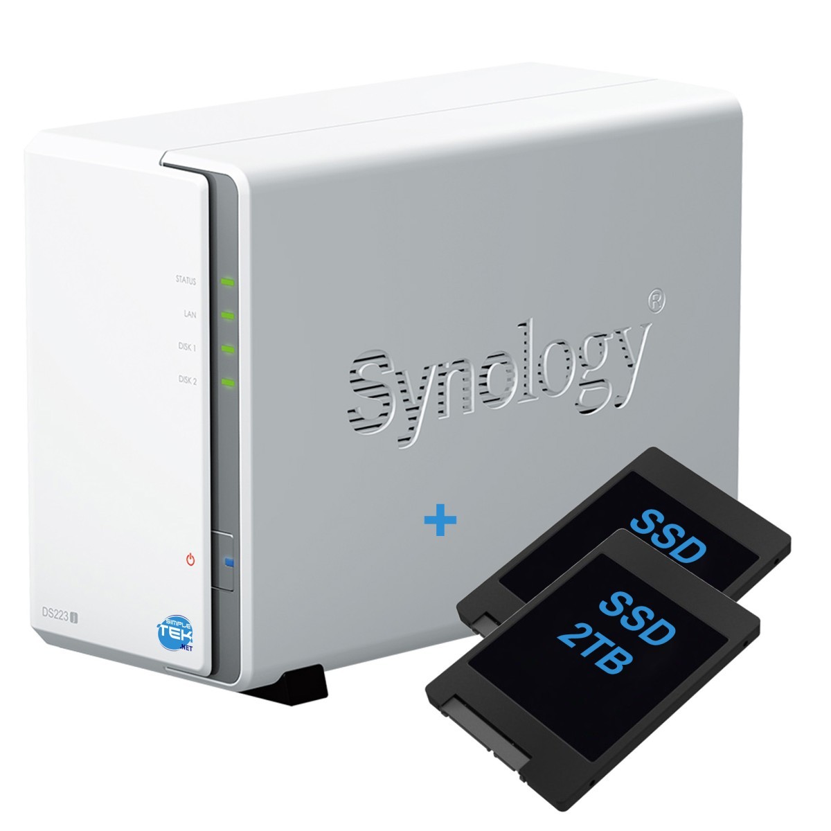 NAS Simpletek 2 Baies DS223j Double SSD 4TB 2x2TB SATA RJ-45 Blanc