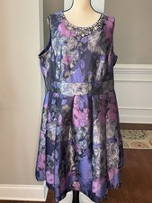 Eliza J Jacquard Print Formal Dress w/ Rhinestone Trim in Shades of Purple Sz 18