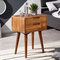 Nachttisch Sheesham Massivholz 2 Schubladen NachtkäStchen Nachtkonsole Retro