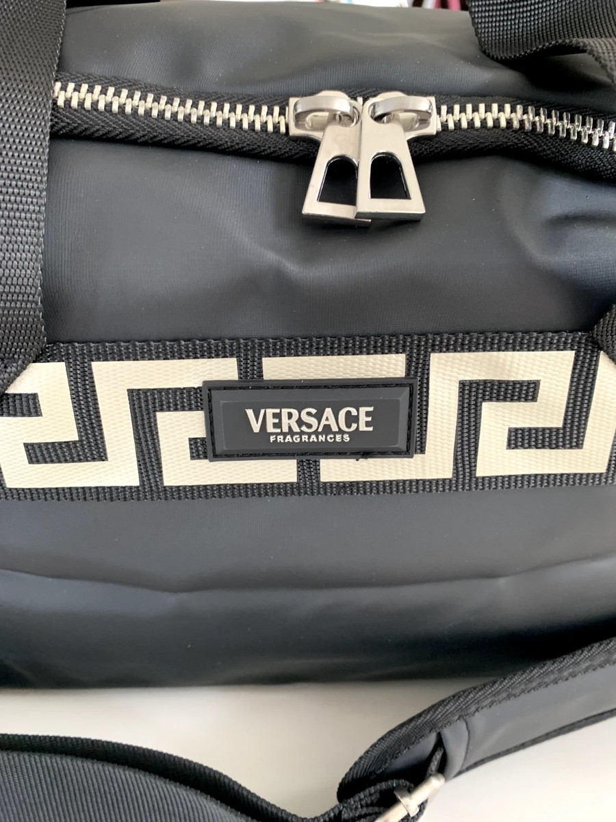 Versace Fragrances Black Duffle with Silver Tone Zipper Travel Versace Fragrances Black Duffle with Silver Tone Zipper Travel