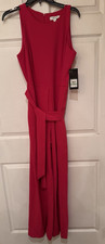 Nine West Women&rsquo;s Pink Sleeveless Belted Wide-Leg Jumpsuit Size 12