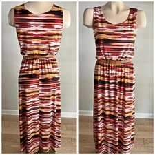 Christopher & Banks Ikat Print Maxi Dress Boho Western Stripe Sleeveless S