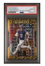 2024 J.J. McCarthy Gold Lazer Select Score Throwback Rookie RC 02/10 PSA 10