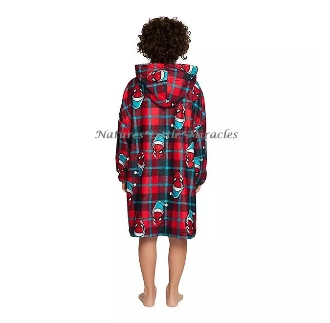 Spiderman Boys Oversized Pajama Hoodie Robe Blanket Shirt Size 6 7 8 10 12 Large