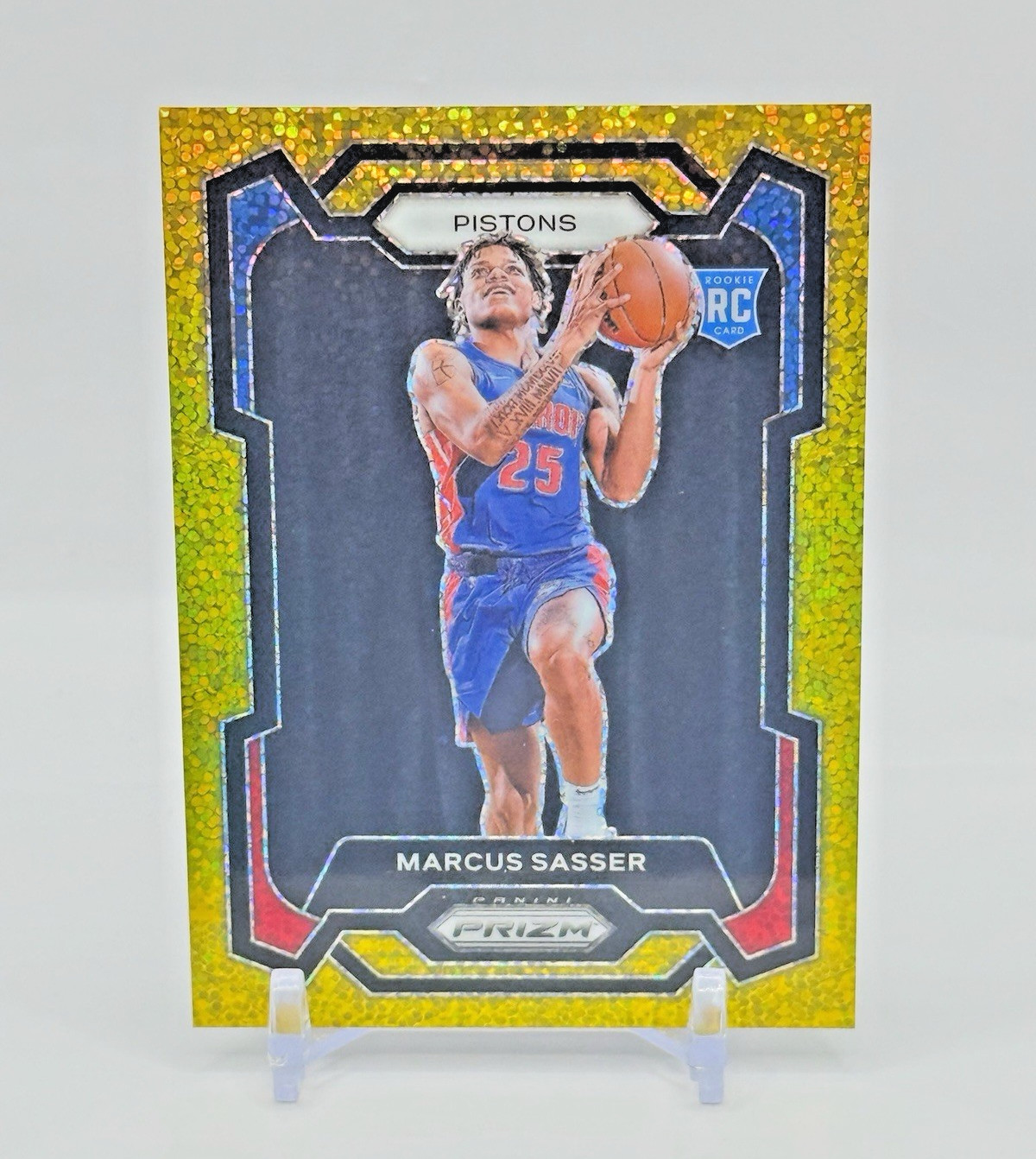 Marcus Sasser 2023-24 Panini Prizm Gold Sparkle Rookie Card /24, Pistons #174
