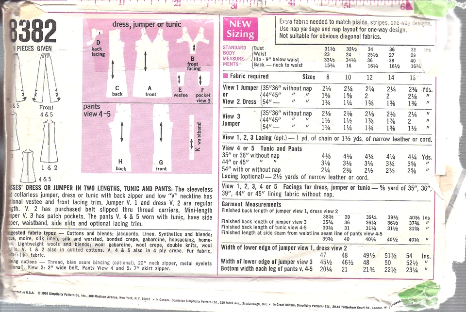 8382 Vintage Simplicity SEWING Pattern Misses 1960s Dress Jumper Tunic UNCUT 10 - Image 3 of 3