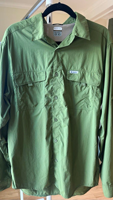Columbia Titanium Omni-Dry Men s L Green Fishing Hiking Shirt Long Sleeve