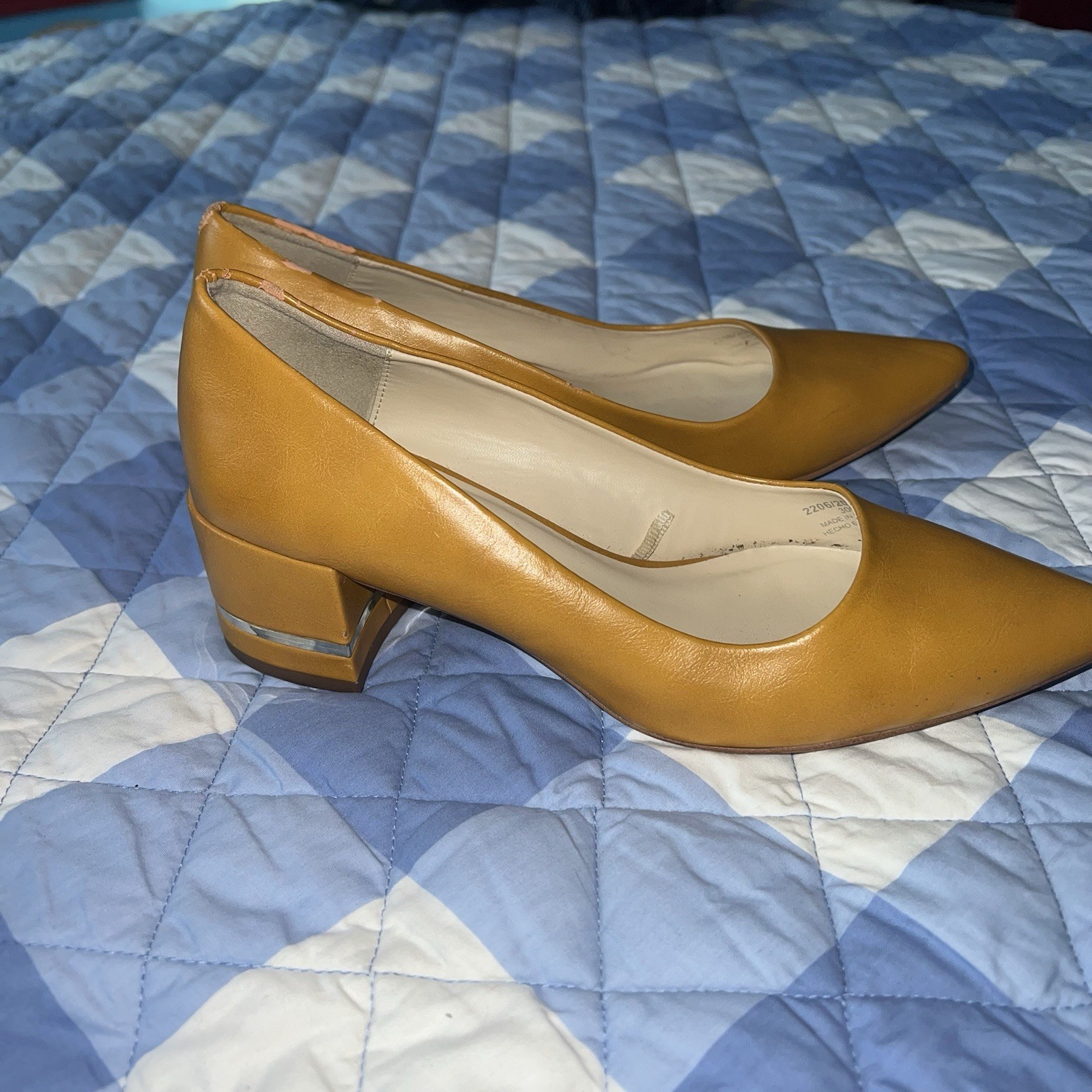 Zara Basic Yellow Leather Pointed Toe Block Heel … - image 2