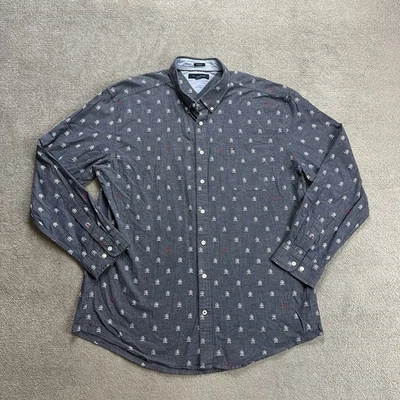 TOMMY HILFIGER Herren Hemd Shirt 2XL Casual Stretch Muster Logo 16011 Blau - Bild 1 von 4