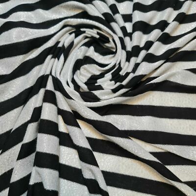 Grau Schwarz Streifen Material Viskose Jersey Kleid Handarbeit Kostüm Stoff 58'' Meter