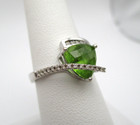14K White Gold Trillion Checkerboard Peridot & Diamond Ring Size 7 [R203] — photo 4
