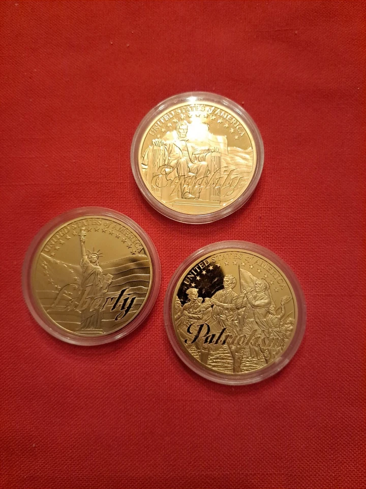 Lot Set SYMBOLS FREEDOM COMMEMORATIVE PROOF COINS MEDALS 24k GOLD PLATED LAYERED - Image 3 of 4