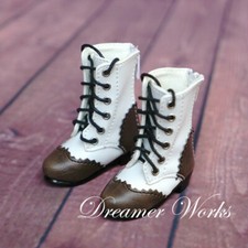 1/4MSD 1/3SD BJD Girl Doll Shoes White  Brown Spliced Lace-up Short Boots AOD
