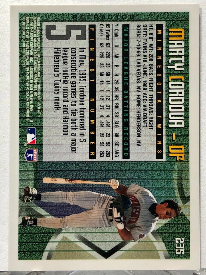 ⚾️ INSERTS ⚾️ 1995 Topps Finest REFRACTORS, Marty Cordova, Minnesota Twins, #235 - Image 2 of 2