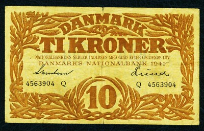 DÄNEMARK. 10 Kroner 1941. 31i. Serie ''Q''. Svendsen & Lund.