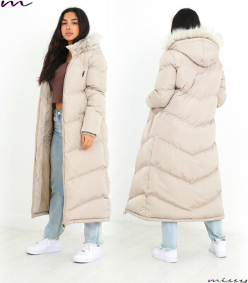 NEU Damen DAMEN MAXI LONG PUFFER PARKA Stepp WINTER MANTEL FELL KAPUZE LANG 