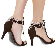 Kristin Perry Draping Crystals Suede Wrap Anklet Shoe Jewelry 