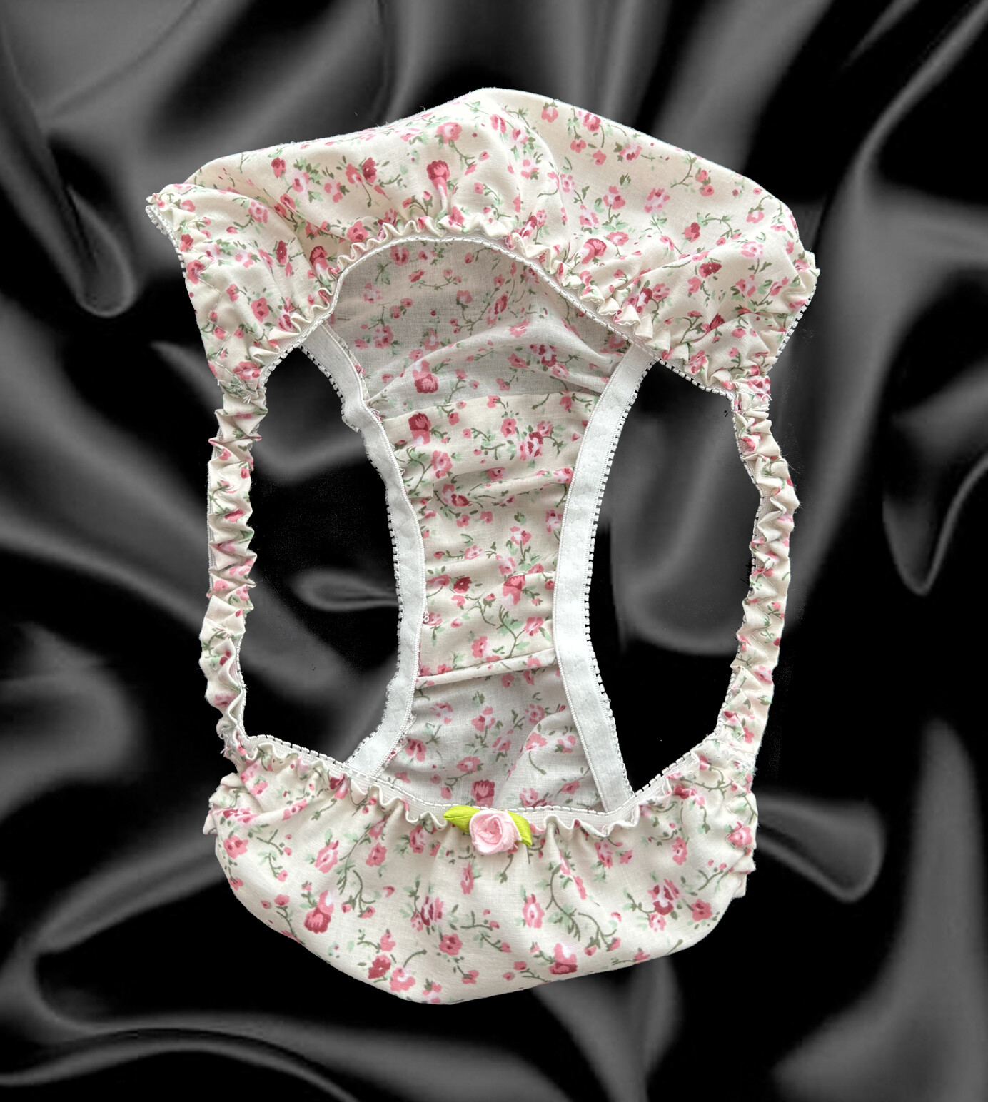 Satin Rose Pink Floral Poly Cotton Sissy Tanga Knickers Underwear Briefs Panties