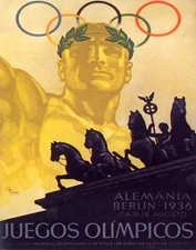 POSTER 1936 OLYMPICS GAMES BERLIN GERMANY ATHLETE ARCS VINTAGE REPRO FREE S/H