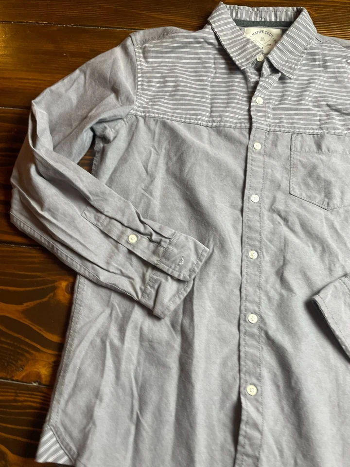Native Code Shirt, Men's Size Large, Gray, Striped, Slim, Button Up, Long Sleeve - Image 4 of 4
