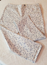 Mario Serrani White Blue Floral Ankle Pants Stretch Pockets Size L