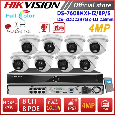 US Hikvision CCTV System 8CH NVR ColorVu AcuSense Mic 4MP Security IP Camera Lot