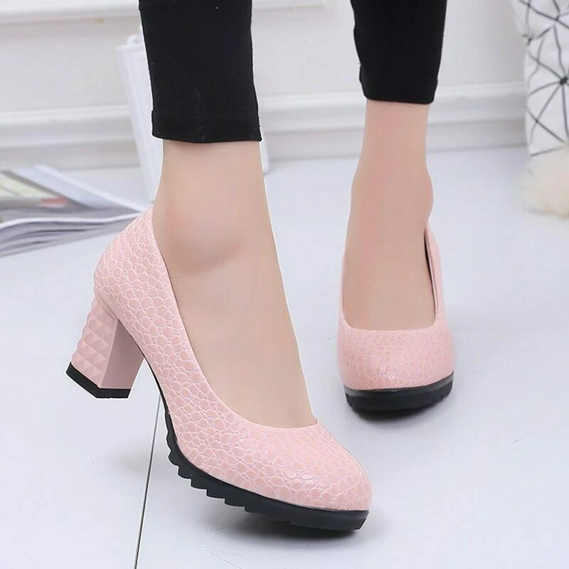 Zapatos Elegantes Casuales Para Mujer Tacon Taco Bajo Punta Redonda Moda eBay