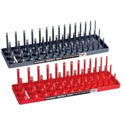 Hansen 3/8" Socket Organizer Tray Holder Set 3 Row Metric SAE Shallow, Deep USA