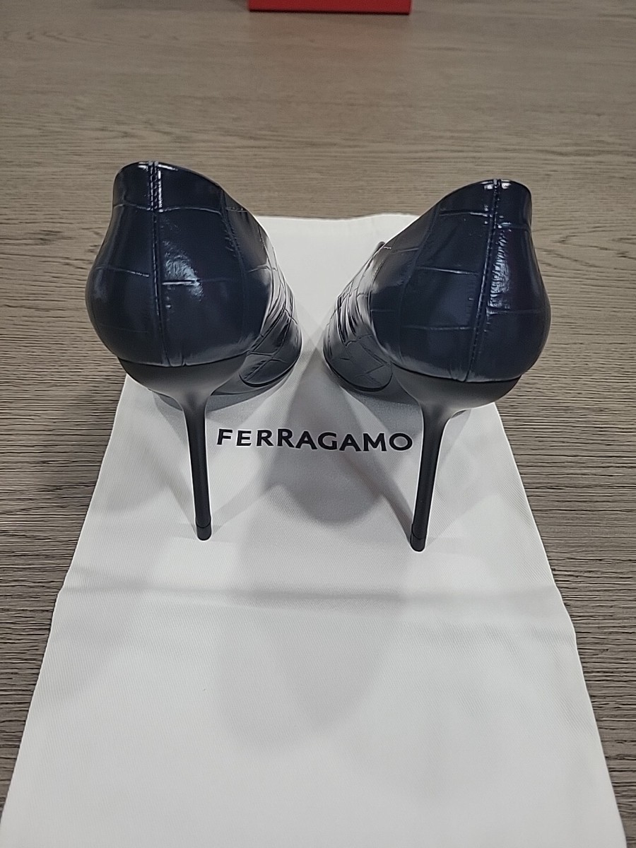 Salvatore Ferragamo Womens EVA X5 Blue Leather 12cm Heel Pump Shoe