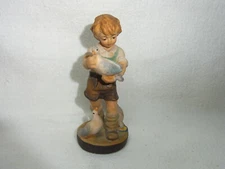 Boy with Dove Hand Carved Wood Vintage German #BP