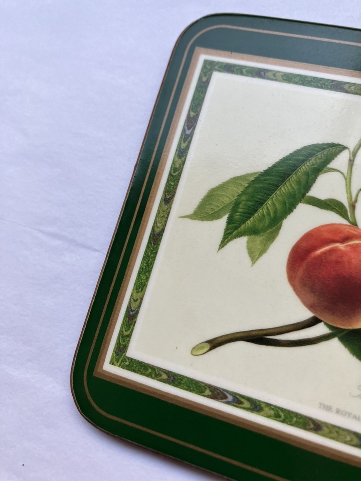 5 Vintage '80s Pimpernel Coasters Hooker's Fruits Square Cork Backs