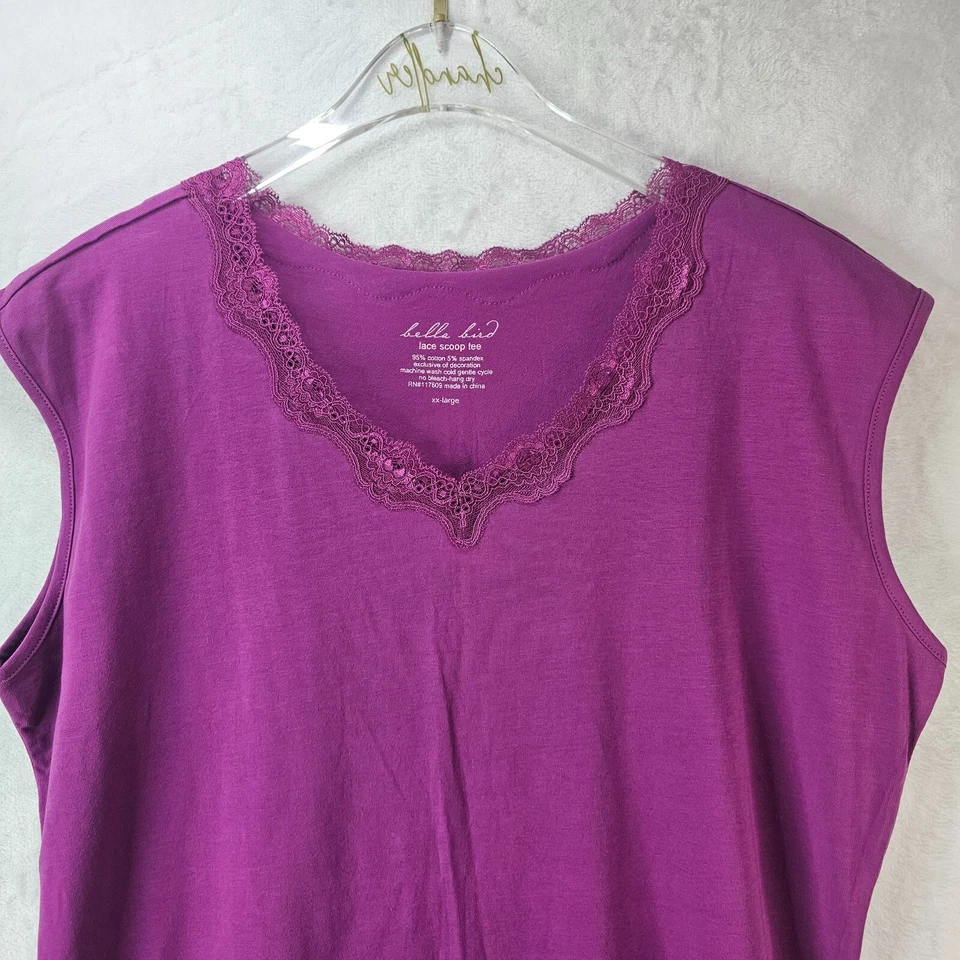 Bella Bird Women Lace Scoop Tee Sleeveless Size XXL Purple Tank Top Cami - Image 2 of 4