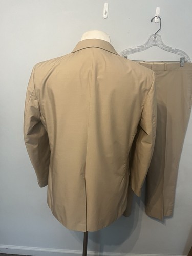 Men's Farrah Tan Brown Cotton Blend Summer 2pc Suit 2 Button sz 44R Pants 37X27" - Picture 2 of 18