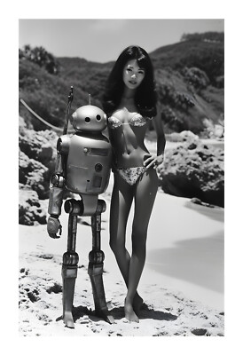 1960s Asian Woman and Vintage Robot Atomic Tiki Era Art Print bb3