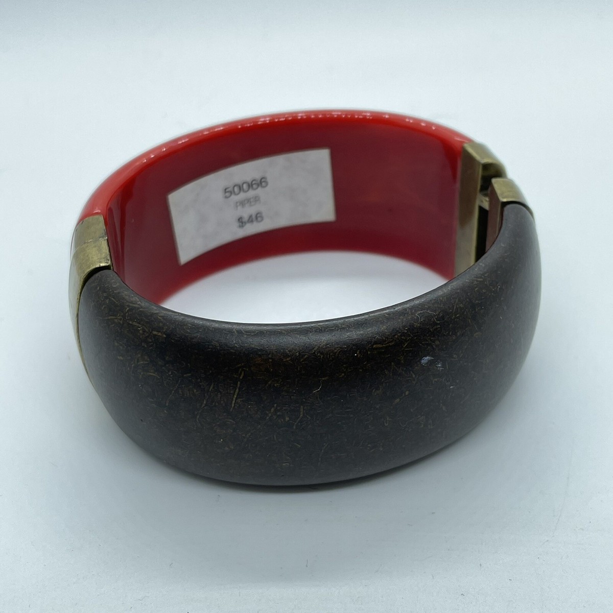 Premier Designs Red Acrylic and Wood Hinged Clamper Bangle  display picture 1