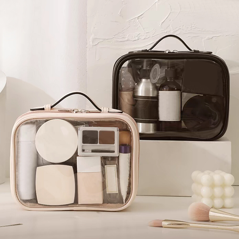 Clear PVC Double Layer Large Capacity Makeup and Toiletry Bag-image