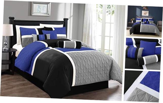 Upland 7-Piece Quilted Patchwork Comforter Set Full Blue/Black/Gray
