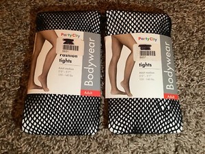 Lot of 2 - Party City bodywear fashion fishnet tights, black, size: M