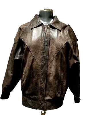 Vtg The Olde Hide House Acton Women Brown Distressed Leather Bomber Jacket L/XL?