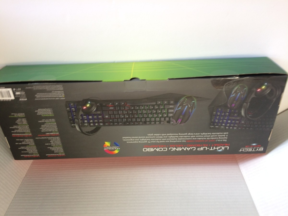 Gaming keyboard RGB lighted mouse and headset with microphone
