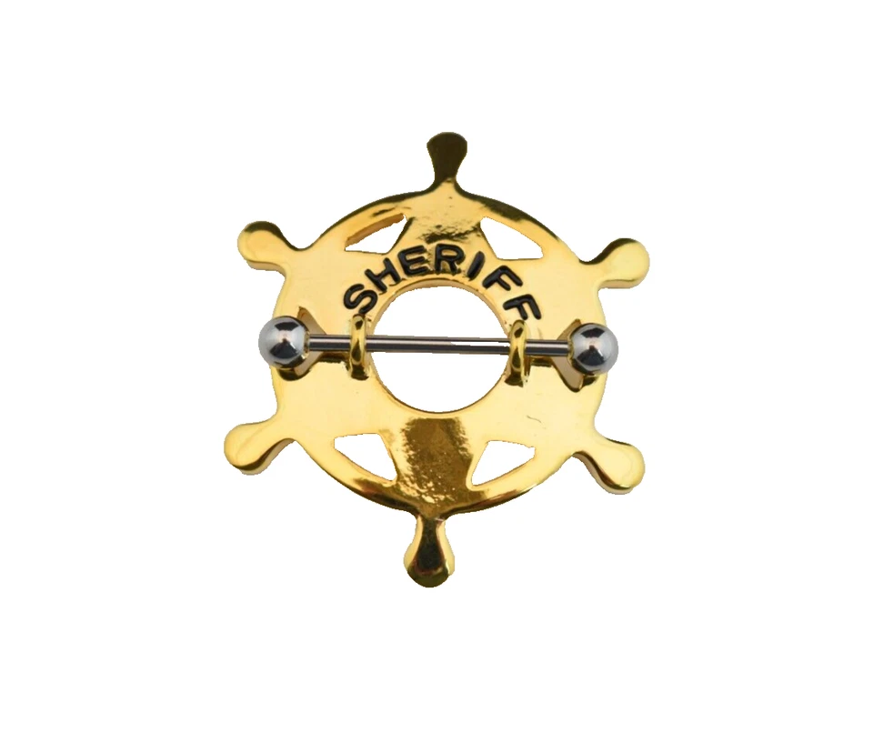 Individual Sheriff Insignia Pezón Anillo Escudo 316L Acero Quirúrgico 14G Barra Foto 2 de 4