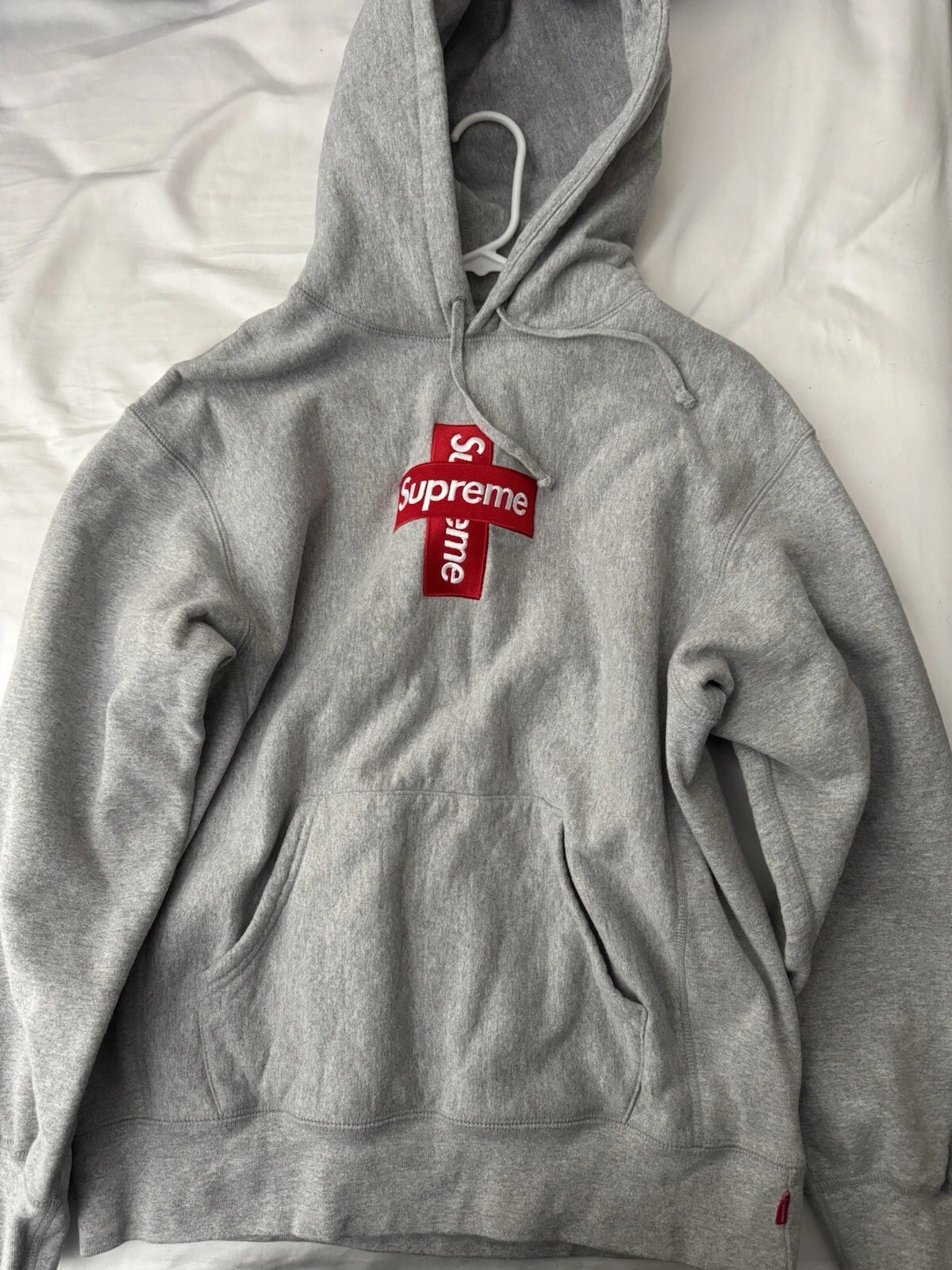 Sweat à capuche moyen Supreme Cross Box Logo gris bruyère FW20 Hoodie