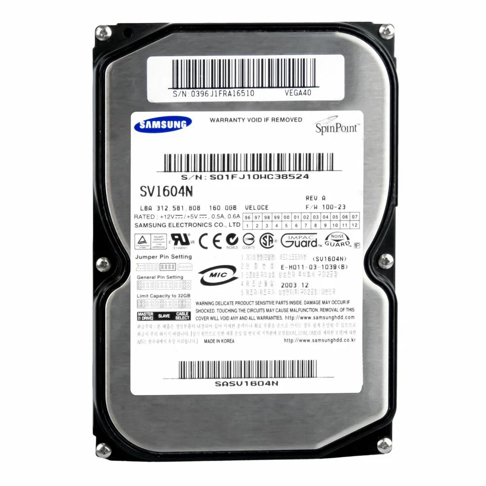 Hard Drive Samsung Spinpoint V80 SV1604N 160GB 5400U/Min 2MB Ide Ata 3.5'' Inch - Image 3 of 3