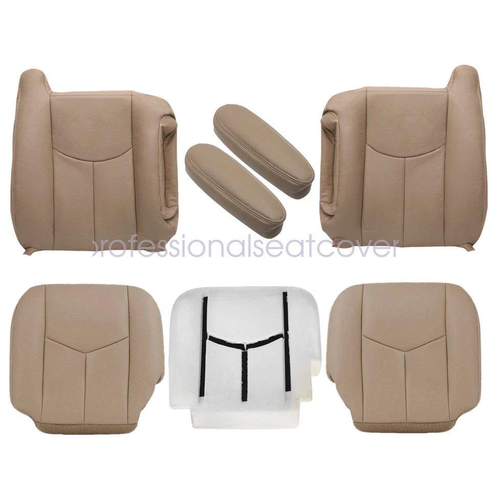 For 2003-06 GMC Sierra Front Bottom & Top Leather Seat Cover & Foam Cushion Tan Foto 4 de 4