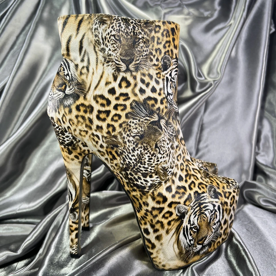 Bumper Boutique Booties Sz 9 Cat Tiger Print Ankle Boots Platform High Heel Club - Image 3 of 4