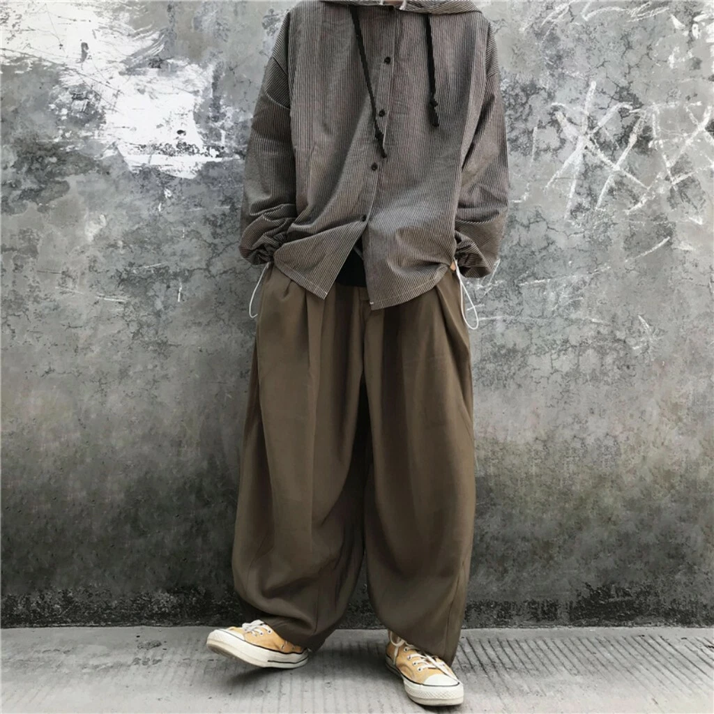 Summer Men s Loose Fit Retro Style Pants Pleated Front Wide Leg