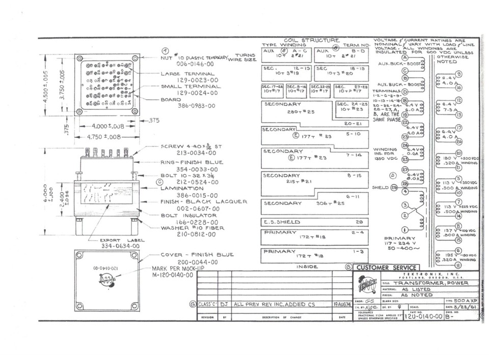 TEKTRONIX 531 535 TRANSFORMER FILAMENT 12014000 GUITAR TUBE AMP POWER
